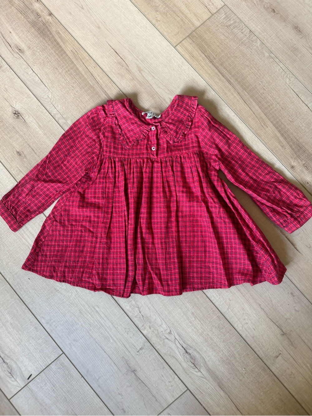 Emile et Ida Red Plaid Long-Sleeve Girls Dress